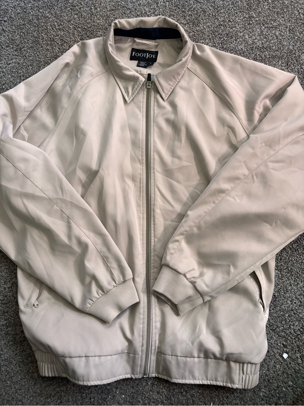 NWOT FootJoy Men's Beige Lightweight Full Zip Collared Golf Jacket